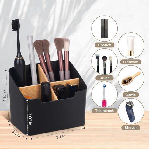 Toothbrush Holders for Bathrooms,Electric Toothbrush and Toothpaste Holder with Bamboo Divider for Bathroom Countertop Organizer,Toothbrush Caddy ...