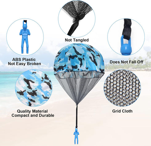 10 Pcs Parachute Toy, Camo Blue Parachute Men Toy Tangle Free Throwing Hand Throw Outdoor Flying Gifts Paratrooper Toy No Battery nor Assembly Req...