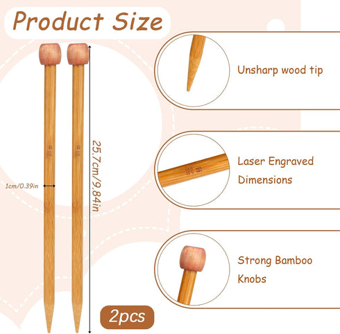 10 mm Bamboo Knitting Needle Straight Single Pointed 10 Inch Long Wooden Knitting Needles Wooden Sweater Thick Knitting Needles for Beginners, Soc...