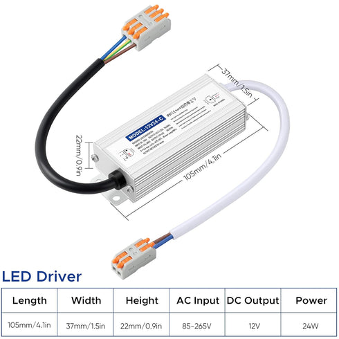 Waterproof IP67 LED Driver Power Supply 12V 24W 2A, 110V AC to 12V DC Converter, Ideal for Indoor and Outdoor, Marine, and Industrial LED Lighting...