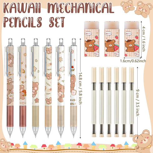 Sabary Kawaii Mechanical Pencil Set Include Bear Mechanical Pencils with Tubes 0.5 mm Pencil Refills Cute Erasers First Day of School Supplies Bac...