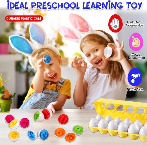 LOOIKOOS Matching Egg Toy Set - 12 Play Eggs Toddler Toys - Educational Color and Number Recognition Skills -Learning Egg Game Puzzle for Toddlers...
