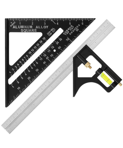 Mr. Pen- Rafter Square and Combination Square Tool Set, Black, 7" Square, 12" Aluminum Carpenter Square, Framing Square, Square Tool, Woodworking ...