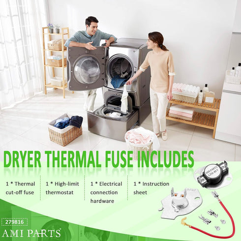 AMI PARTS 279816 Dryer Thermal Fuse & Thermostat Replacement Part Kit Replaces 3399848 3977393 AP3094244