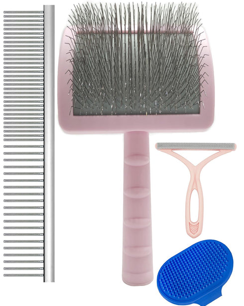 Dog Brushes for Grooming Kit,4 In 1 Slicker Brush for Dogs | Dog Comb | Dog Bath Brush | Pet Hair Remover Dog Grooming Kit for Long Haired Dogs Go...