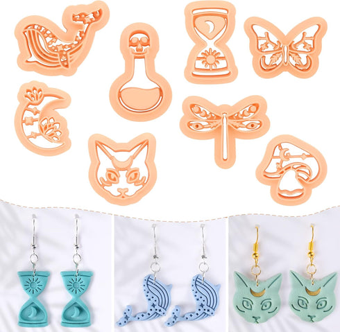 Puocaon Mystic Polymer Clay Cutters - 8 Pcs Boho Clay Earring Cutters, Mystic Cats Clay Jewelry Cutters, Dragonfly Clay Cutters for Jewelry Making...