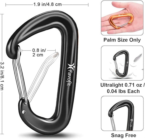 Small Heavy Duty Carabiner Clips: Favofit 12kn(2697lbs) Caribeaner for Keychain - Lightweight Hammock Caribeener for Hiking Camping Dog Leash...