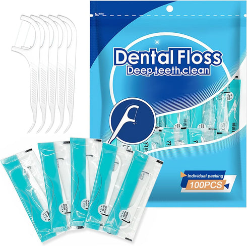 100 Count Dental Floss Picks Flossers for Adults Kids Independent Packaging Disposable Portable Household Travel Use Tensile...