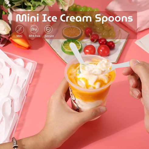 50PCS 3" Mini Tasting Spoons Tiny Plastic Taster Spoon for Yogurt Pudding Jello Shots Ice Cream, Extra Small Sample Micro Spoons (White)...