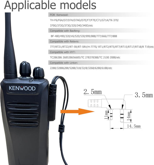 SHON Walkie Talkie Earpiece with Mic, 2PIN Ear-Hook Sponge Ear Cushions Two-Way Radios Compatible with Kenwood Baofeng and Retevis Radios,Ldeal fo...