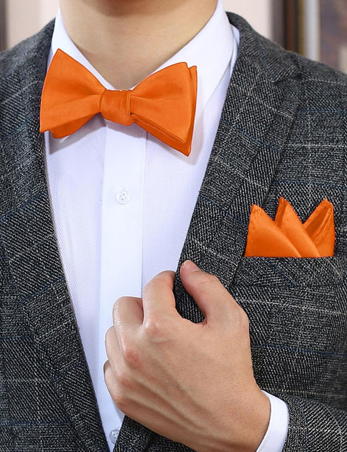 PenSee Black Solid Mens Self Tie Woven Bow Tie Silk Bow Ties for Men Bowties and Pocket Square Set Formal Tuxedo Bowtie Set...