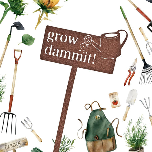 KRONLY Rustic Garden Sign Grow Dammit (17 x 8.66 inch) Rust Plug Weatherproof Garden Decor Outdoor Gardener Gifts for Women and Men...
