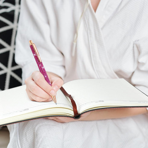 Notebook and Rhinestone Pen Sets, A5 Diamond Crystal Notebook, Crystal Pen, Bling Office Accessories (Rose Red)...