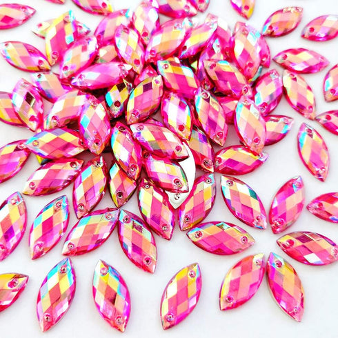 300pcs AB Horse Eye Shape Crystal Clear Sew On Acrylic Rhinestones Flatback Fancy Stones Sewing for Clothing Dress Decorations 7X15MM (Rose red)...
