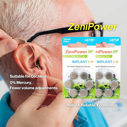 Cochlear Implant Batteries Size A675P Zero Mercury (60 Batteries)...