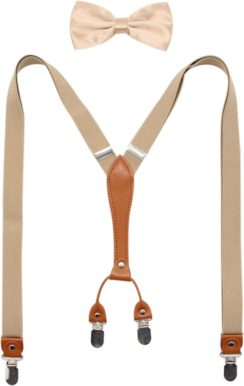 Biotetri Men Suspenders & Pre Tied Bowtie Set | Adjustable Straps, PU Leather...