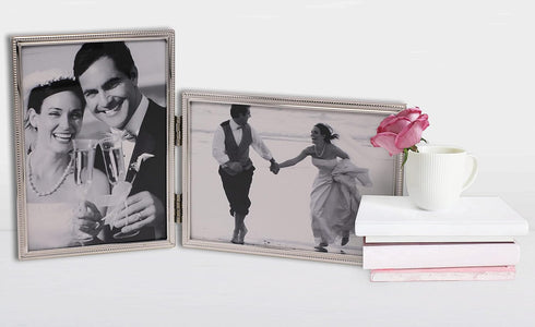 Concise Hinged Double Picture Frame, Silver Plated,Vertical +Horizontal Standing,5 by 7 Inch,Best For Home Or Office Table Decor (silver) …...