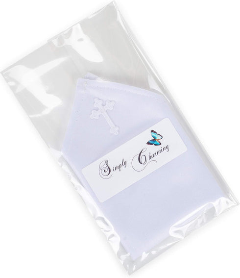 Boy's First Communion White Crucifix 10 x 10 Satin Pocket Square...