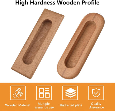 2PCS Oval Wood Recessed Concealed Handle, Embedded Design Sliding Door Handle Wood Cabinet Pulls Flush Sliding Closet Door Pulls for Sliding Barn ...