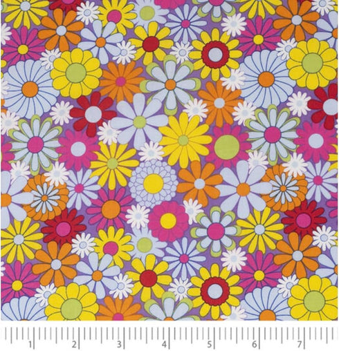 Multicolor Retro Floral Cotton Fabric by The Yard Precut - One Yard...