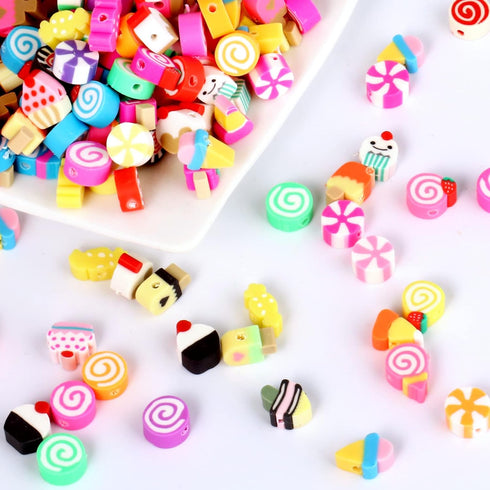 200PCS Colorful Candy Polymer Clay Beads 10mm Mixed Candy Ice Cream Spacer Beads Handmade Polymer Clay Beads Kit Bulk for Jewelry Making DIY Brace...