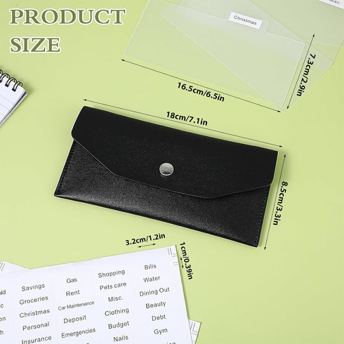 Cash Envelope Wallet Black PU leather budget cash envelopes divider wallet label sticker budget envelopes set suitable for budget planners and cas...
