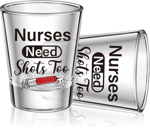 Patelai Nurse Need Shots Too, Funny Glass Gift for Women and Male Mom Sister or Friend Present for Nursing Graduation Nurses Day Party 2 oz(2 Piec...