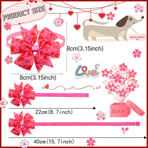 24pcs Valentine's Day Dog Collar Bow Ties Set, Adjustable Holiday Valentines Day Dog Grooming Bow Ties and Dog Neck Ties, Basic Small Dog Bow Ties...