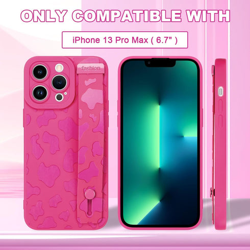 OOK Case for iPhone 13 Pro Max Case, Cute Cow Print with Adjustable Wristband Strap Kickstand Slim Lightweight Soft Flexible TPU Rubber for Women ...