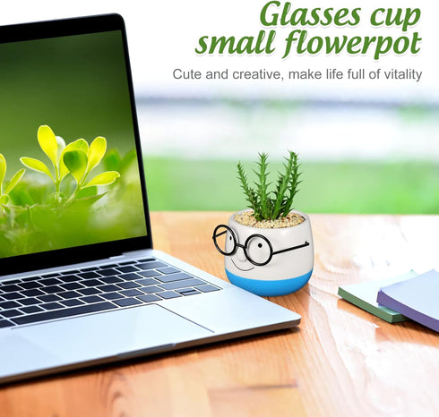 PRETYZOOM Ceramic Plant Pot Eyeglasses Design: Bonsai Pot Flower Pot Succulent Planter Plant Container Pen Brush Holder Cup...