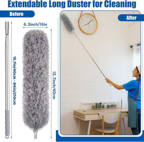 Feather Duster with 30-100 Inches Adjustable Long Pole,Extendable Feather Duster for Cleaning Ceiling Fan,Furniture, Blinds and Furniture...