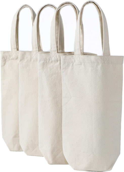 Wine Tote Bag, 10.5 x 7 x 2 inches, 4 pcs Reusable Cotton Canvas Carrier Wine Bags with Drawstring Label, Great for Travel Carrying/Holiday Party/...