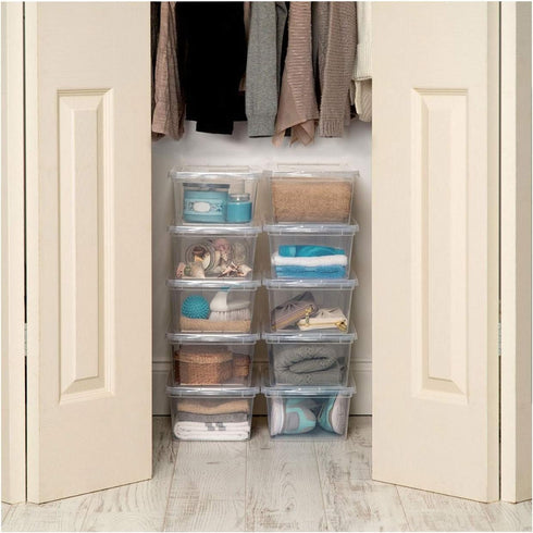 IRIS USA 7 Quarts Plastic Storage Container Bin with Latching Lid, 12 Pack, Nestable Box Tote Closet Game Organization Teacher Tools Art Supplies ...