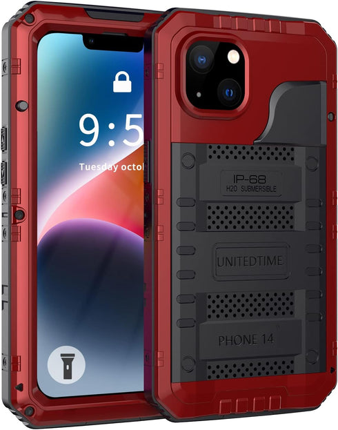 Unitedtime for iPhone 14 Case Waterproof with Built-in Screen Protector Full Body Rugged Hard Silicone, Military Grade Shockproof Dustproof Protec...