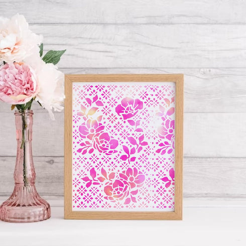 Petal Flowers Layering Stencils for Crafts, Reusable Mixed Media Art Sea of Flowers Stencils Template, Geometric Retro Pattern Stencils for Painti...