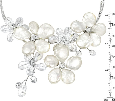 AeraVida Coin Cultured Freshwater Pearls-Crystal Floral Paradise Cluster Choker Necklace | Floral Choker Necklaces Women | Freshwater Cultured Pea...