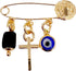 LESLIE BOULES Gold Plated Saint Benedict Baby Brooch Jeweled Safety Pin Genuine Azabache and Evil Eye Pendant Protection Jewelry...