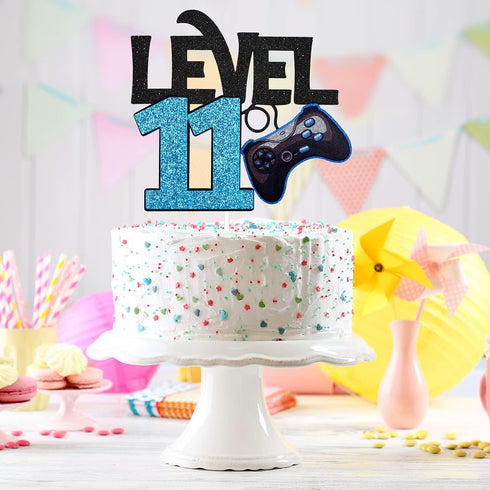 Level 11 Game Birthday Cake Topper - Video Game Boy's 11th Birthday Level Up Party Blue Cake Supplies - Game On Winner Gaming Party Decoration...