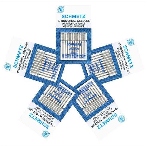 50 Schmetz Universal Sewing Machine Needles - Assorted Sizes - Box of 5 Cards...