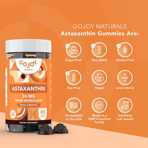 Chewable Astaxanthin Gummies - Natural Astaxanthin 24mg Antioxidant Supplement - Vegan, Non-GMO, Sugar-Free, Gluten-Free, Soy-Fee, 3rd Party Lab T...