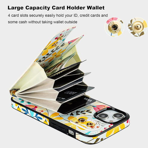 HAOPINSH for iPhone 13/ iPhone 14 Wallet Case with Card Holder, 360°Rotation Ring Kickstand, Floral Flower Pattern, RFID Blocking Leather for Girl...