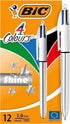 BIC 4 Colours Shine Retractable Ballpoint Pen Black/Blue/Red/Green (Pack of 12......