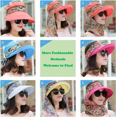 Roll Up Wide Brim Sun Visor UPF 50+ UV Protection Sun Hat with Neck Protector...