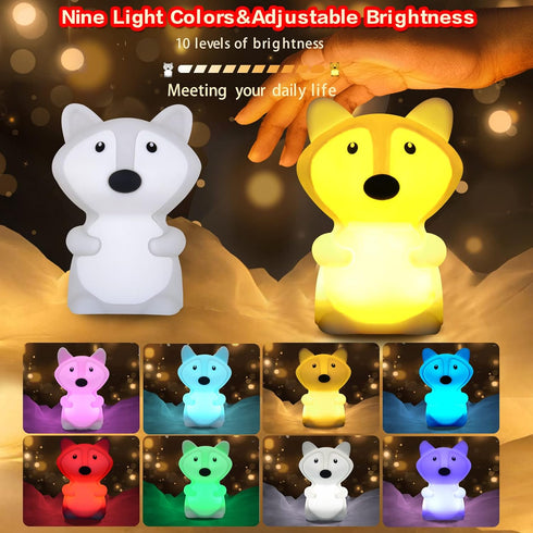 WHA&DARREN Fox Squishy Night Light for Babies & Kids, Nursery Light, Animal Shaped, Silicone Material...