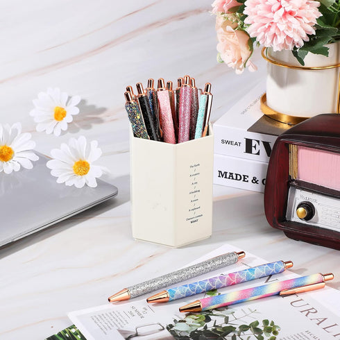 Handepo 20 Pcs Christmas Glitter Retractable Click Ball Pens Cute Pens for Journaling Fancy Pen for Women Metal Retractable Pen and 20 Pcs Replace...
