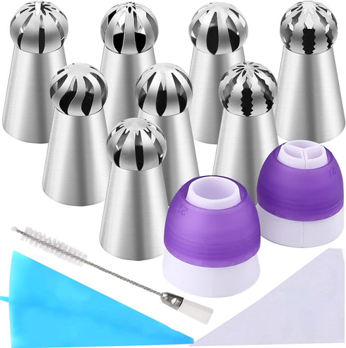42 Pcs Russian Piping Tips Set, 8 Nozzles Flower Frosting Icing Tips Russian Ball Piping Tips for Cake Decorating Kit, 2 Couplers 30 Pastry Baking...
