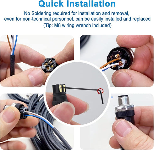 Industrial Sensor Connector Plug,Lonlonty Field Assembly M8 Connector 3-Pin A Coding UTP IP67 Waterproof Aviation Connector Adapter-Male,3 Pin,4Pa...