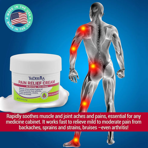 TriDerma Pain Relief Cream Maximum Strength, FSA Eligilbe - Heel, Foot Pain, Back, Neck Pain, Arthritis, Muscle Recovery, Nerve Pain Relief - Lido...