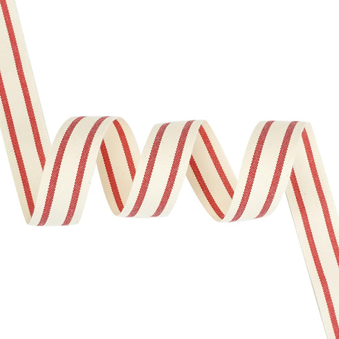 MEEDEE Natural Cotton Ribbon Stripes Fabric Ribbon 1 inch Red and White Stripe Ribbon for DIY Crafts Ribbon for Gift Wrapping Home Decor Sewing (1...