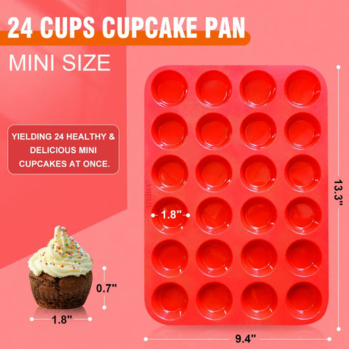 Walfos Silicone Cupcake Pan Set, 2-Piece Mini 24 Cups Muffin Baking Pan, BPA Free and Dishwasher Safe, Non-stick , Great for Making Muffin Cakes, ...